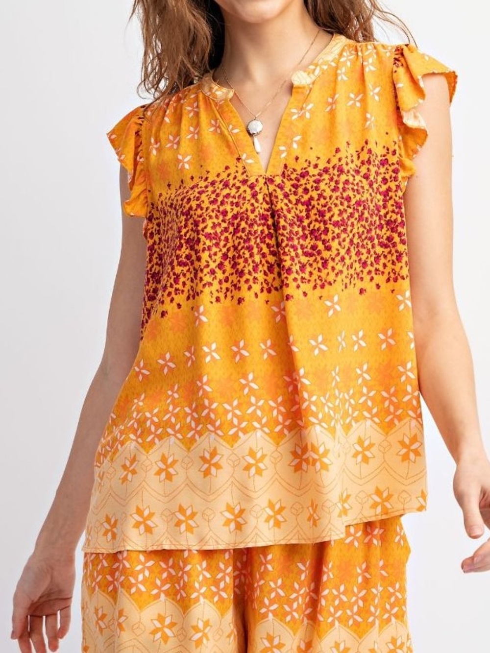 NWT EASEL Bohemian Orange Pattern Top S M L